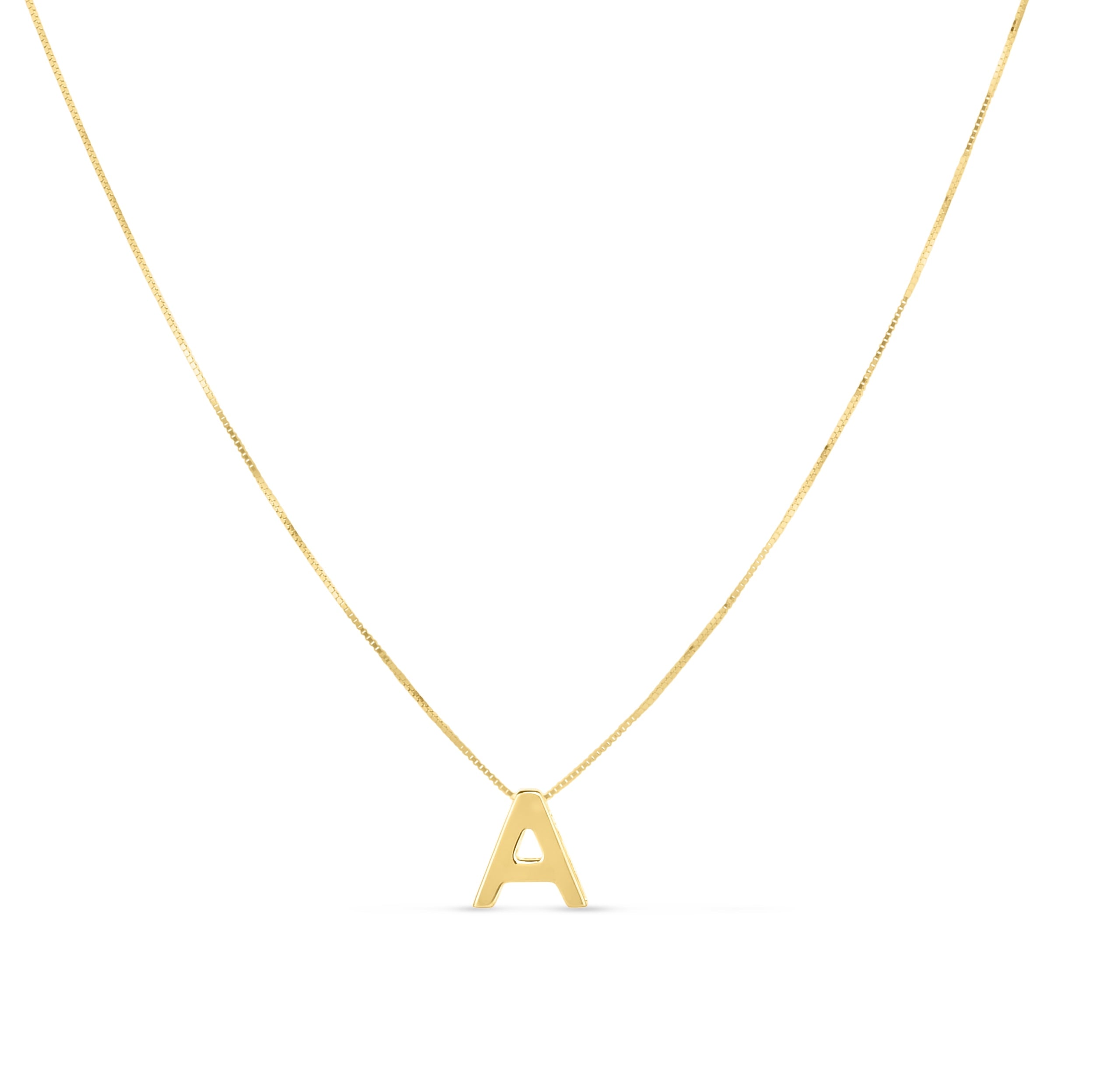 14K Yellow Gold Block Initial "A" on 18in Box Chain with Lobster Clasp