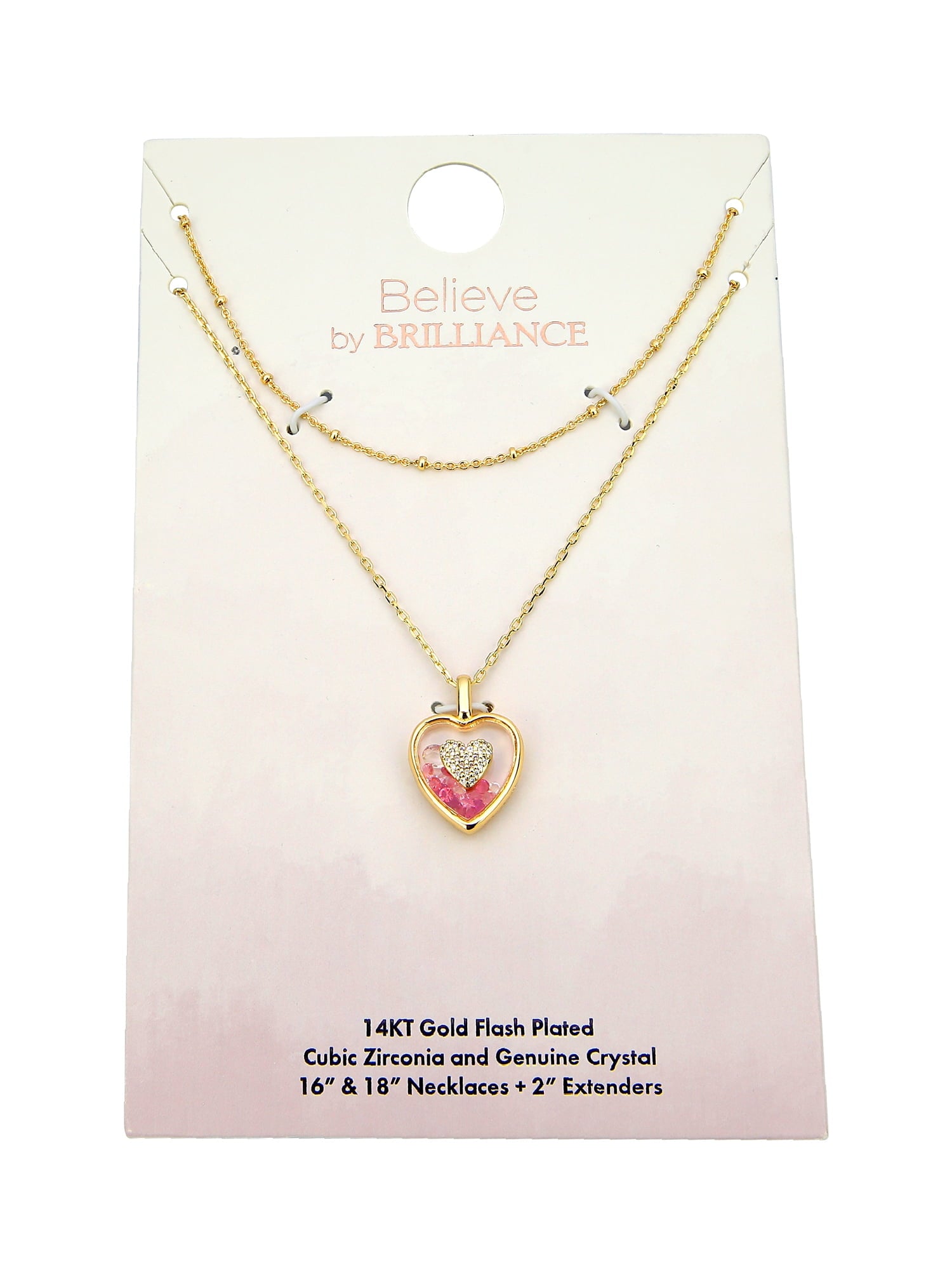 Believe by Brilliance Crystal and Cubic Zirconia Heart Shaker Necklaces in 14KT Gold Flash Plated