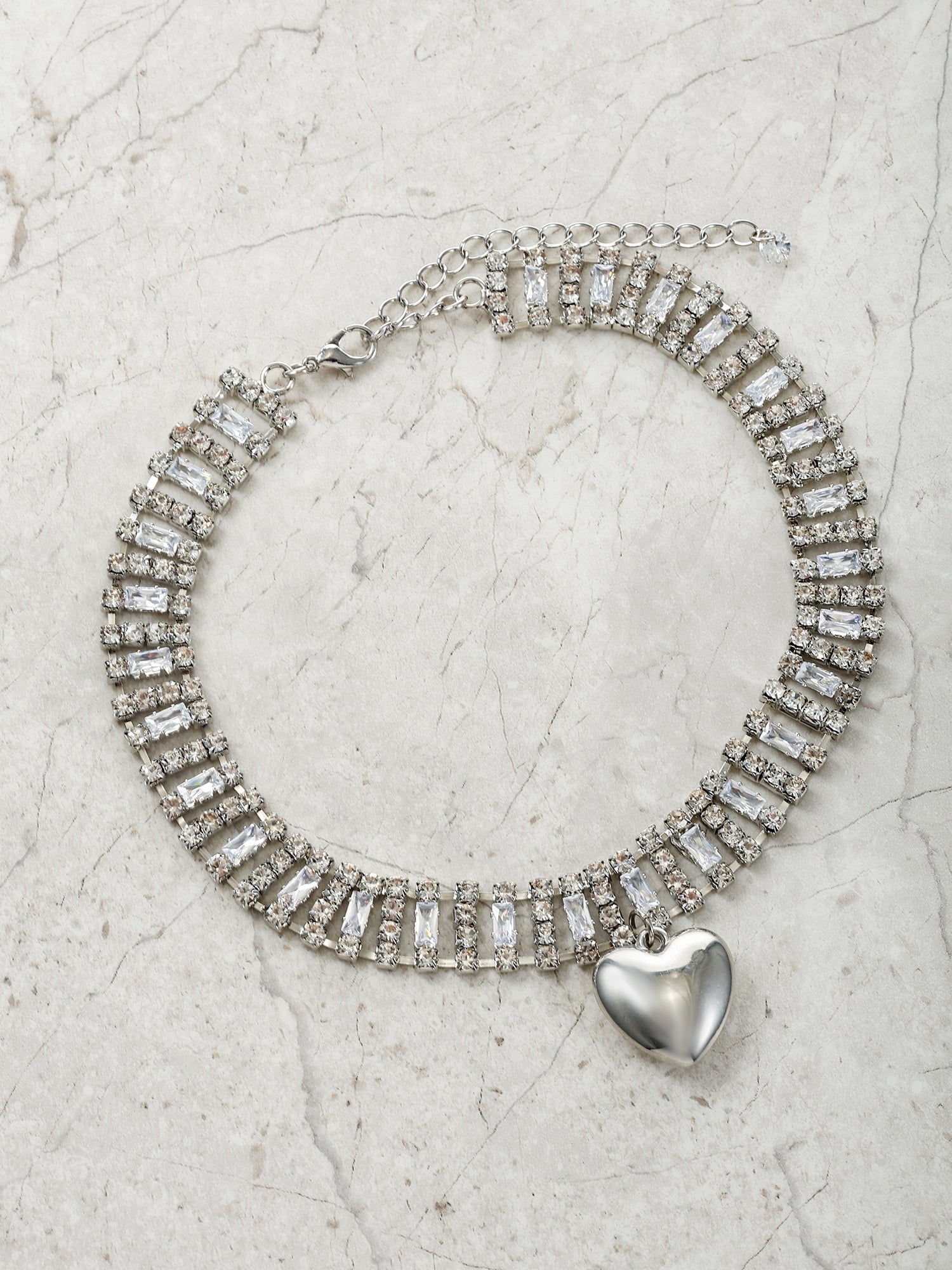 No Boundaries Silvertone Heart and Crystal Choker Necklace, 1 Piece