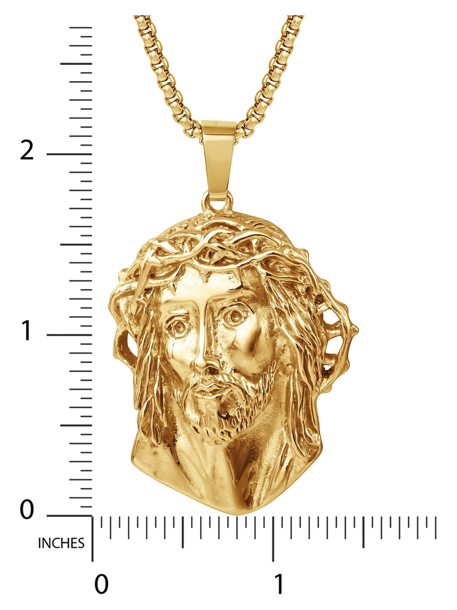 Brilliance Fine Jewelry, Men's Yellow Gold Plated Stainless Steel Jesus Pendant, 22" Chain