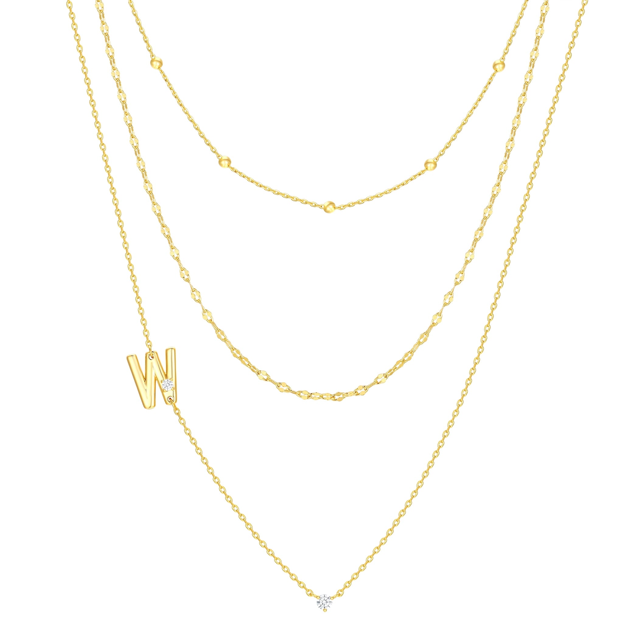 Believe by Brilliance W Triple Chain Initial Necklace Set in 14KT Gold Flash Plated Brass