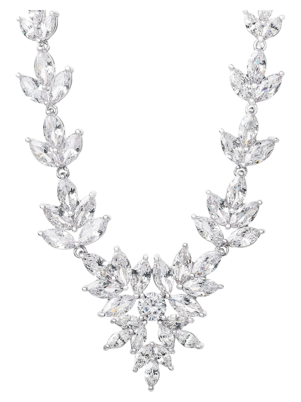 Believe by Brilliance Women's Sterling Silver and Cubic Zirconia Leaves Cluster Statement Necklace, 18"+ 2"