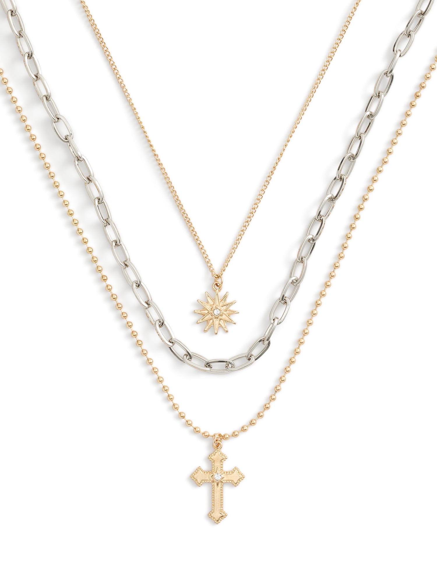 Madden NYC Women's Fashion Gold Tone Cross Pendant Necklace Set, 3-Piece