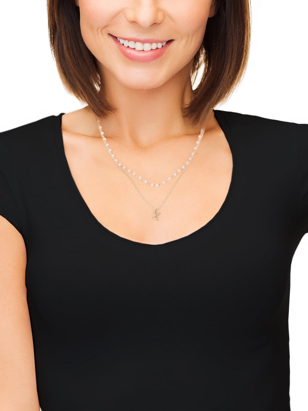 Time and Tru Goldtone Initial Letter Necklace Set, 2 Pieces, Letter X